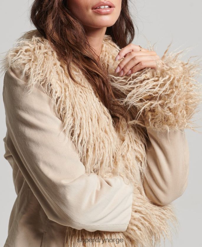 Superdry brun klær 86P46D3824 fuskepelsfôret afghansk langlinefrakk kvinner