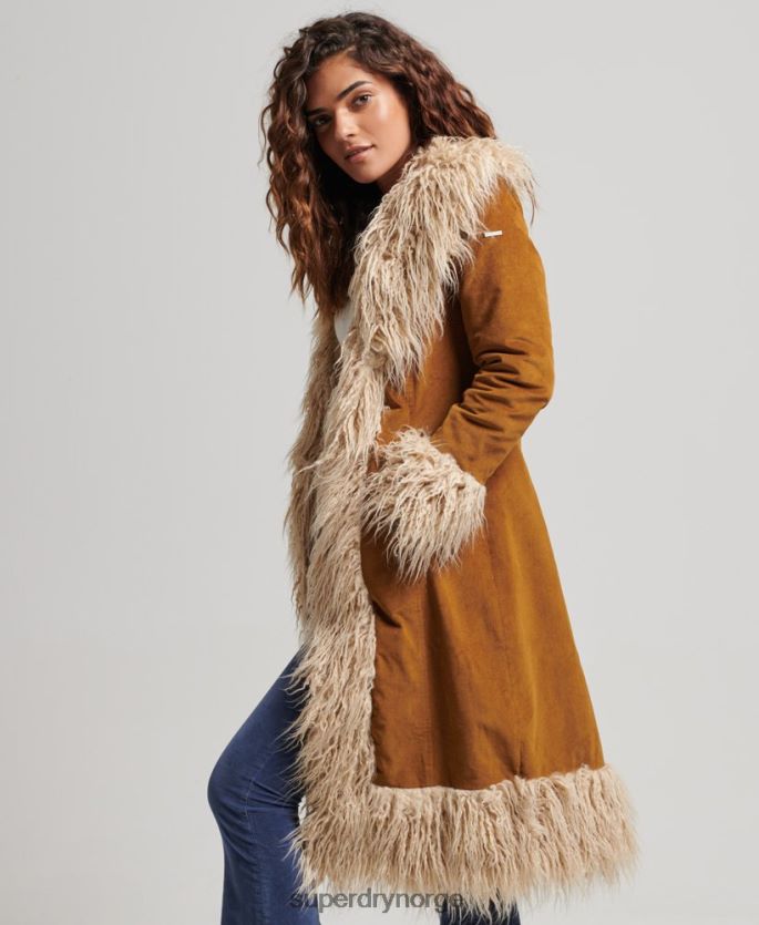 Superdry brun klær 86P46D3835 fuskepelsfôret afghansk langlinefrakk kvinner