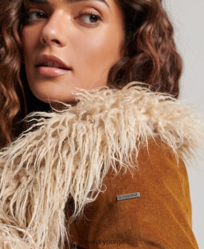 Superdry brun klær 86P46D3835 fuskepelsfôret afghansk langlinefrakk kvinner