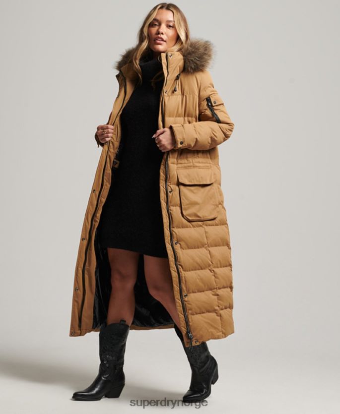 Superdry brun klær 86P46D5547 mikrofiber ekspedisjon langline parkasjakke kvinner