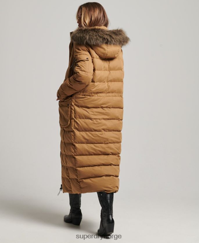 Superdry brun klær 86P46D5547 mikrofiber ekspedisjon langline parkasjakke kvinner