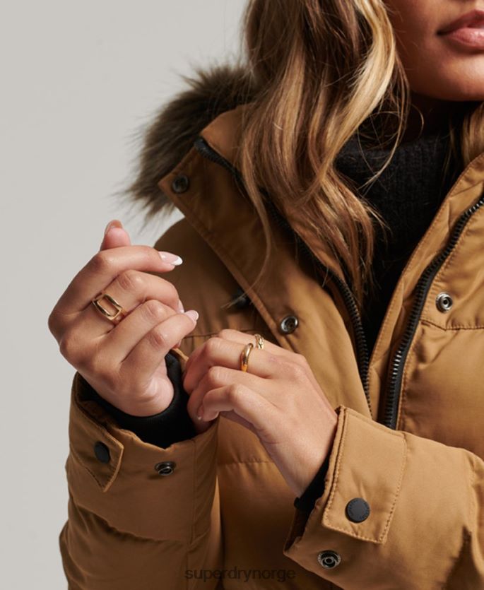 Superdry brun klær 86P46D5547 mikrofiber ekspedisjon langline parkasjakke kvinner