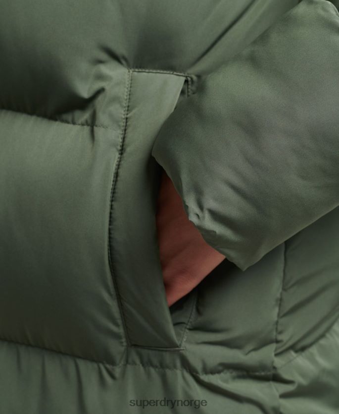 Superdry grønn klær 86P46D3709 hette langline pufferfrakk kvinner