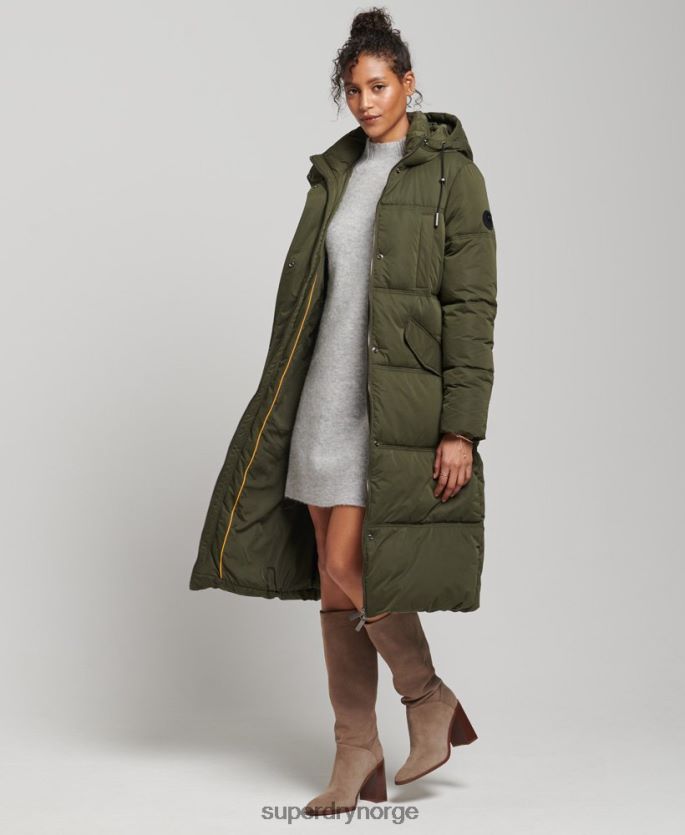 Superdry grønn klær 86P46D3732 pufferfrakk med hette i mikrofiber kvinner