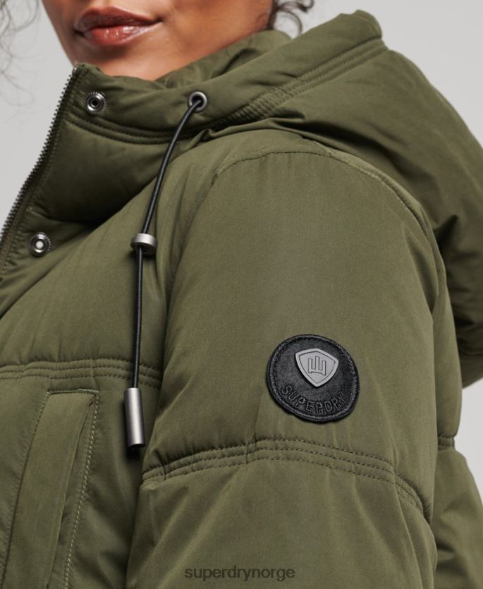 Superdry grønn klær 86P46D3732 pufferfrakk med hette i mikrofiber kvinner