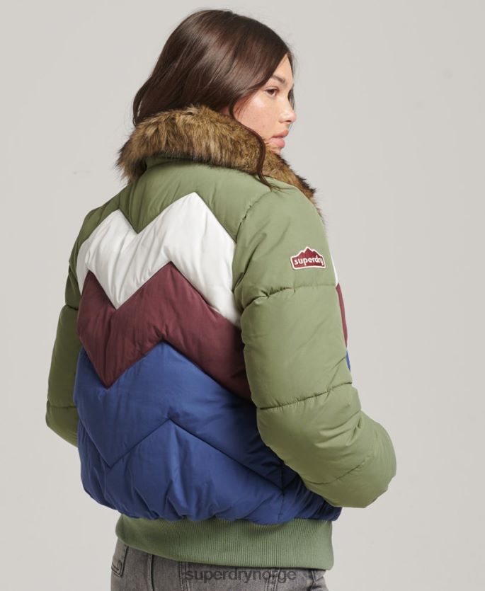 Superdry grønn klær 86P46D5457 kort pufferfrakk i retropanel kvinner