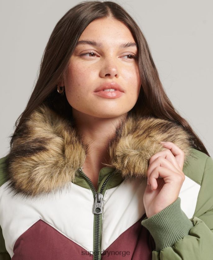 Superdry grønn klær 86P46D5457 kort pufferfrakk i retropanel kvinner
