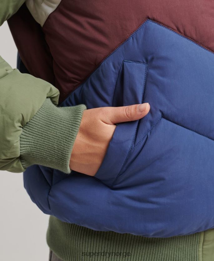 Superdry grønn klær 86P46D5457 kort pufferfrakk i retropanel kvinner