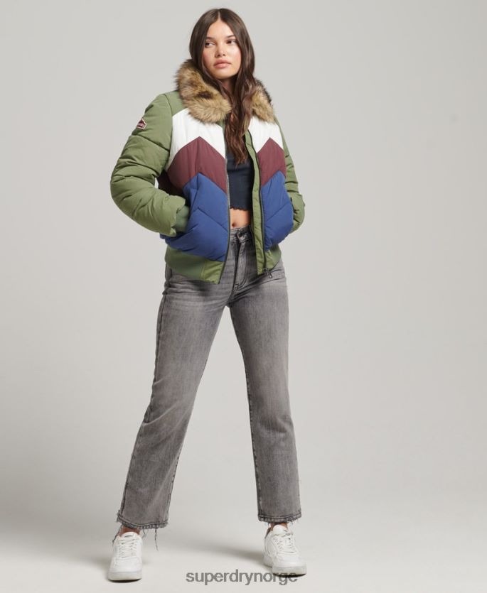 Superdry grønn klær 86P46D5457 kort pufferfrakk i retropanel kvinner