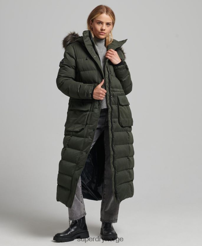 Superdry grønn klær 86P46D5490 mikrofiber ekspedisjon langline parkasjakke kvinner