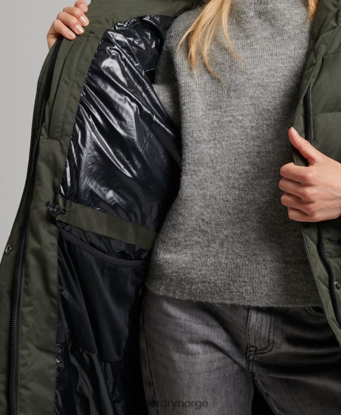 Superdry grønn klær 86P46D5490 mikrofiber ekspedisjon langline parkasjakke kvinner