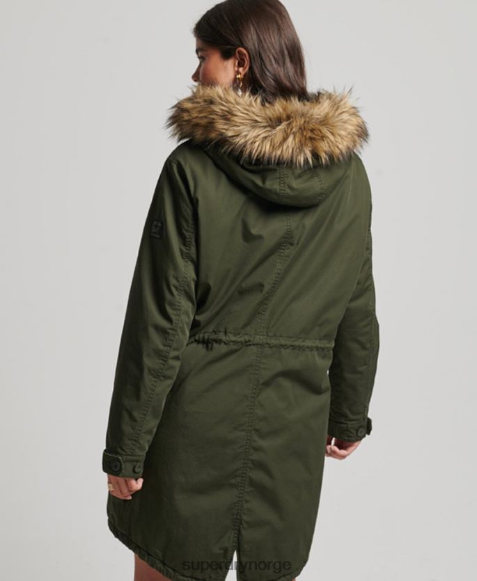 Superdry grønn klær 86P46D5493 autentisk militær parkasjakke i fuskepels kvinner