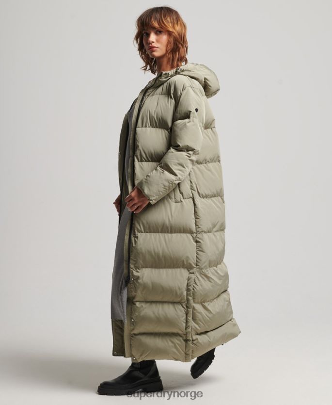 Superdry kaki klær 86P46D3693 maxi pufferfrakk med hette kvinner