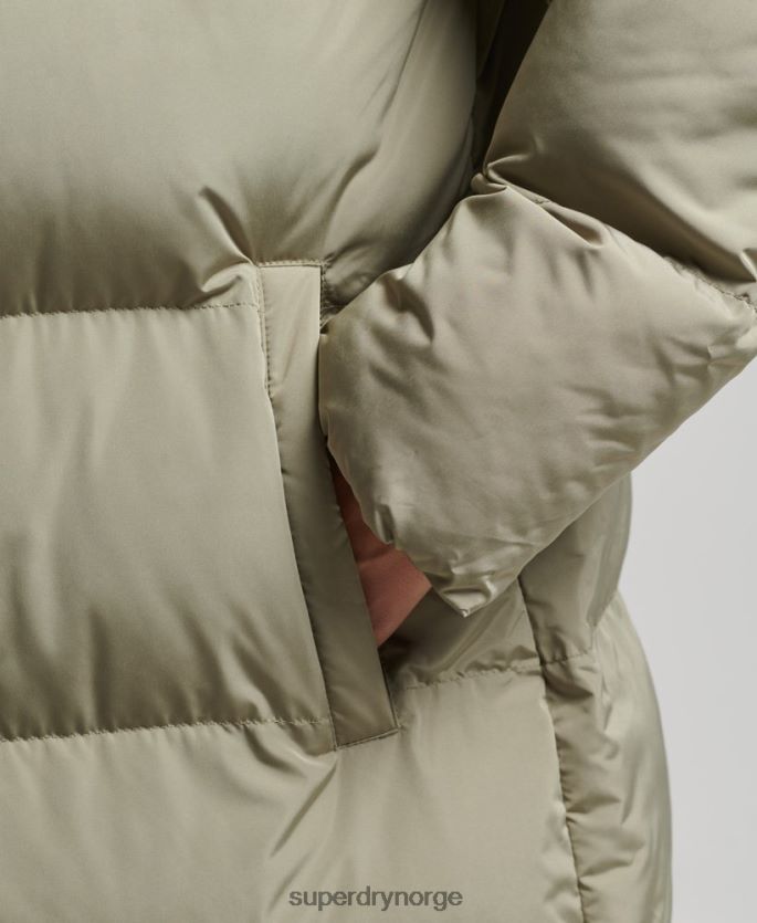 Superdry kaki klær 86P46D3693 maxi pufferfrakk med hette kvinner