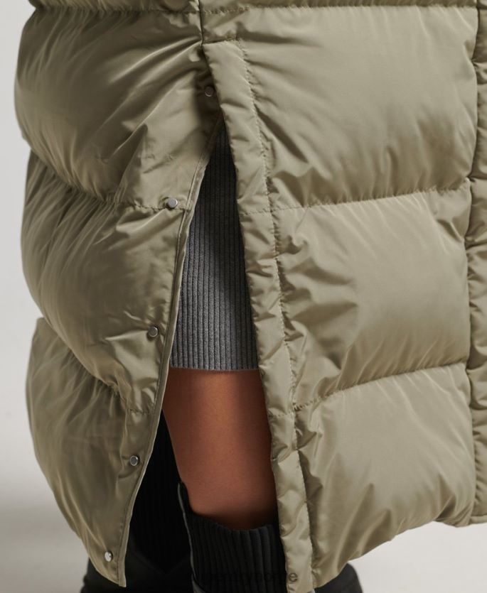 Superdry kaki klær 86P46D3693 maxi pufferfrakk med hette kvinner