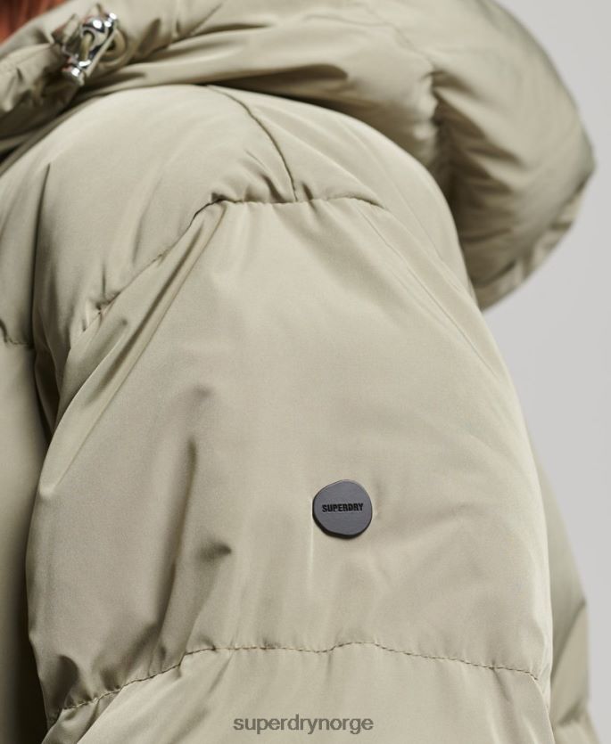 Superdry kaki klær 86P46D3693 maxi pufferfrakk med hette kvinner