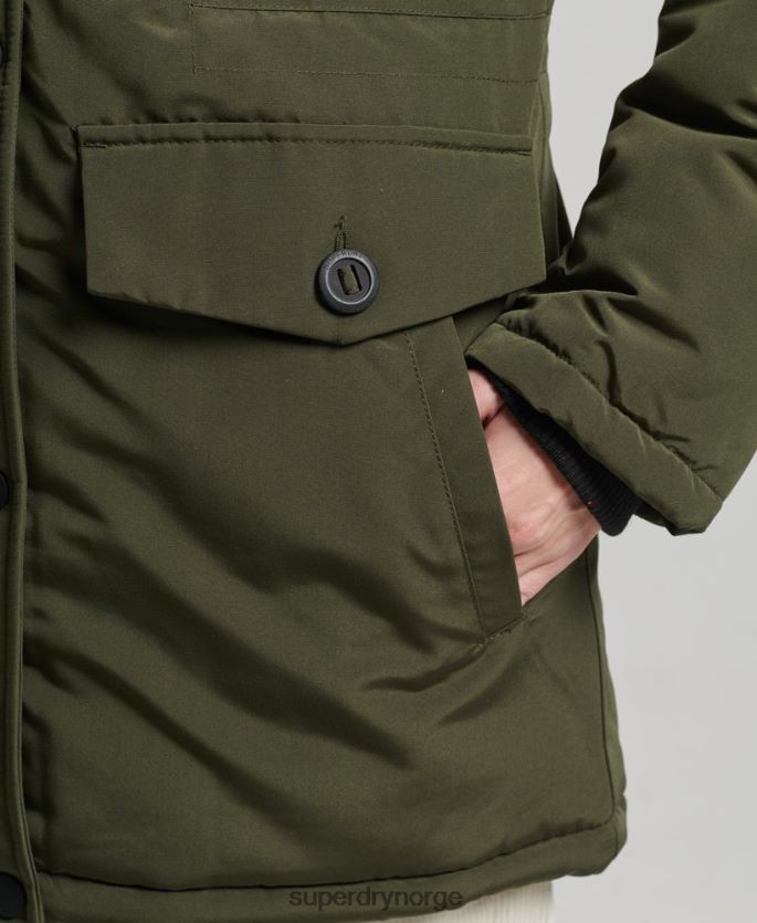 Superdry kaki klær 86P46D3773 parkasjakke fra everest i fuskepels med hette kvinner