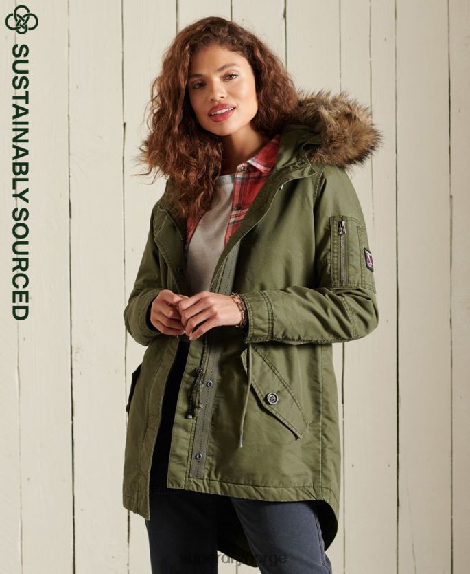 Superdry kaki klær 86P46D5568 militær fishtail parka frakk kvinner