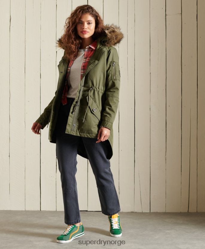 Superdry kaki klær 86P46D5568 militær fishtail parka frakk kvinner