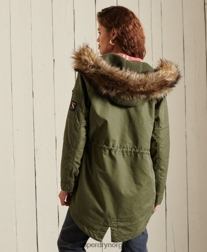 Superdry kaki klær 86P46D5568 militær fishtail parka frakk kvinner