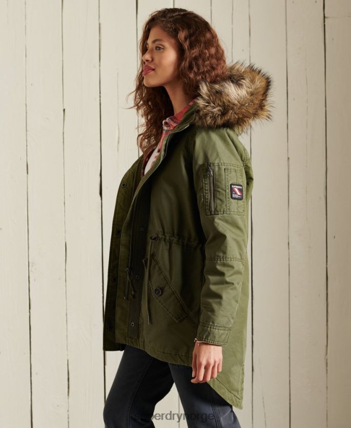 Superdry kaki klær 86P46D5568 militær fishtail parka frakk kvinner