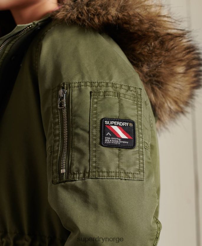 Superdry kaki klær 86P46D5568 militær fishtail parka frakk kvinner