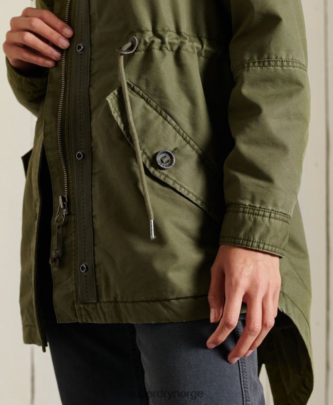 Superdry kaki klær 86P46D5568 militær fishtail parka frakk kvinner