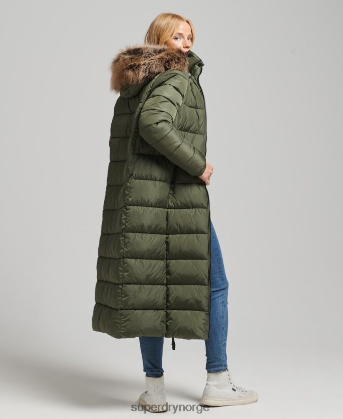 Superdry kaki klær 86P46D5671 Fuji langlinefrakk med fjellhette kvinner