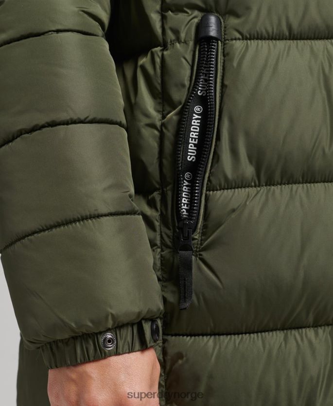 Superdry kaki klær 86P46D5671 Fuji langlinefrakk med fjellhette kvinner