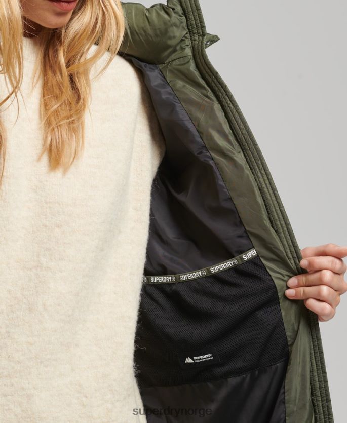 Superdry kaki klær 86P46D5671 Fuji langlinefrakk med fjellhette kvinner