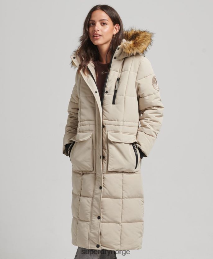 Superdry krem klær 86P46D3601 langlinjet imitert pels everest-frakk kvinner