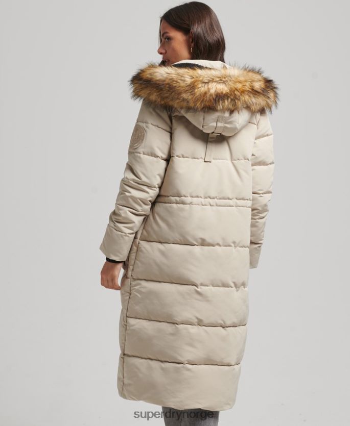 Superdry krem klær 86P46D3601 langlinjet imitert pels everest-frakk kvinner