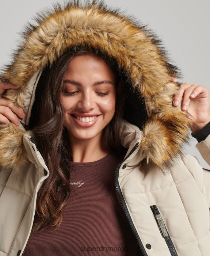 Superdry krem klær 86P46D3601 langlinjet imitert pels everest-frakk kvinner