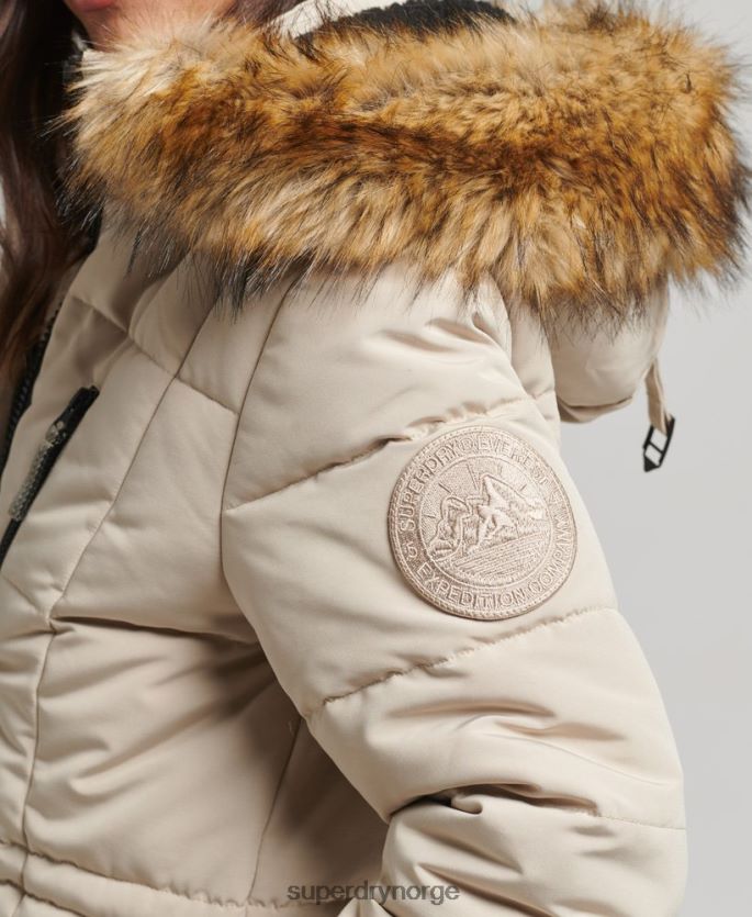 Superdry krem klær 86P46D3601 langlinjet imitert pels everest-frakk kvinner