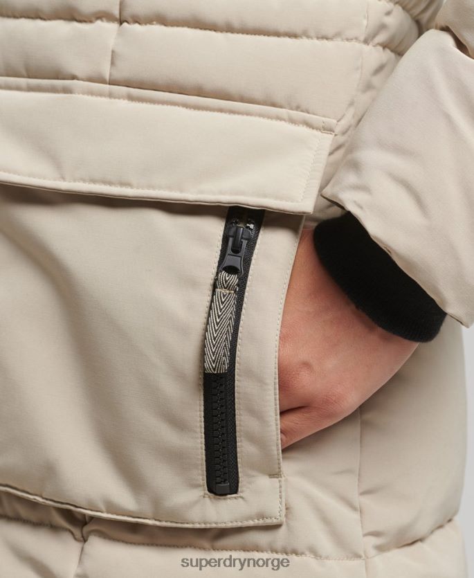 Superdry krem klær 86P46D3601 langlinjet imitert pels everest-frakk kvinner