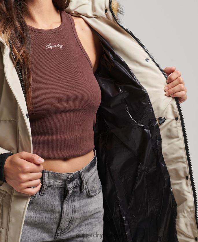 Superdry krem klær 86P46D3601 langlinjet imitert pels everest-frakk kvinner