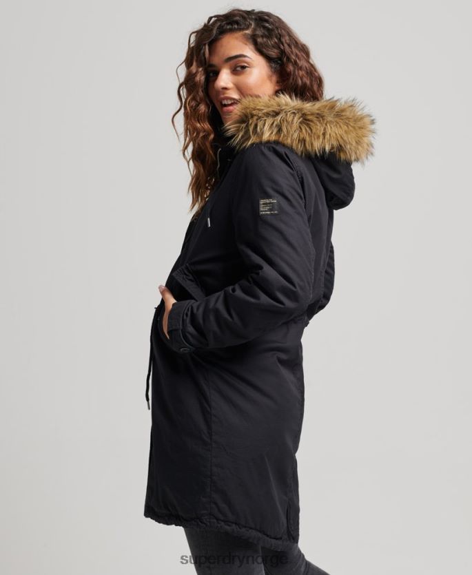 Superdry mørk grå klær 86P46D5731 autentisk militær parkasjakke i fuskepels kvinner