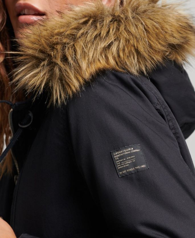 Superdry mørk grå klær 86P46D5731 autentisk militær parkasjakke i fuskepels kvinner