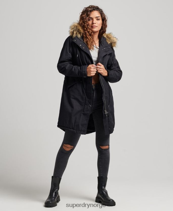 Superdry mørk grå klær 86P46D5731 autentisk militær parkasjakke i fuskepels kvinner