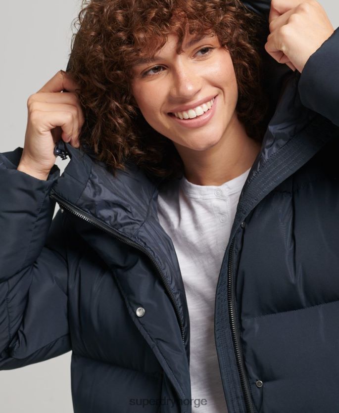 Superdry marinen klær 86P46D3594 maxi pufferfrakk med hette kvinner