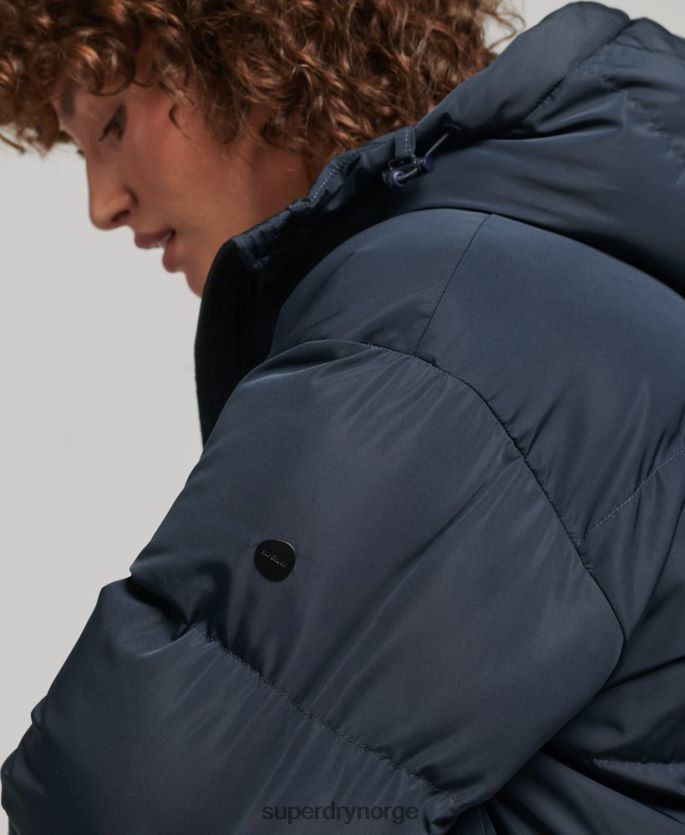 Superdry marinen klær 86P46D3594 maxi pufferfrakk med hette kvinner