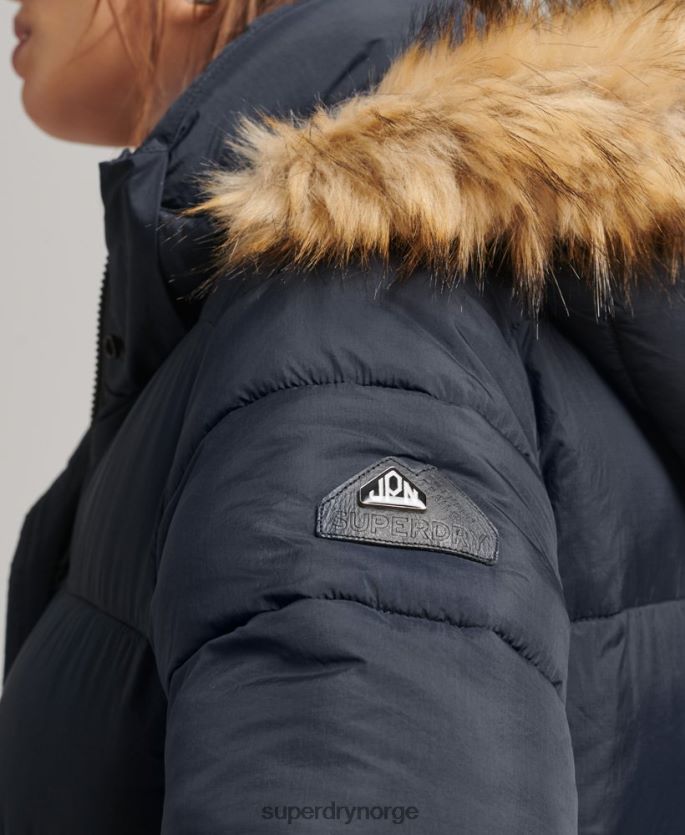 Superdry marinen klær 86P46D3662 langline pufferfrakk med hette i fuskepels kvinner