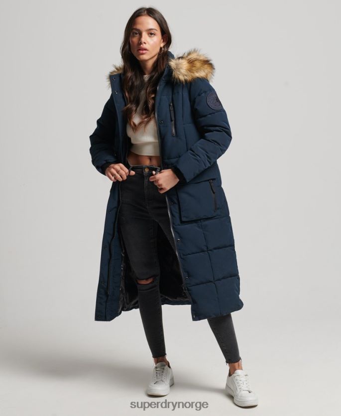Superdry marinen klær 86P46D3764 langlinjet imitert pels everest-frakk kvinner