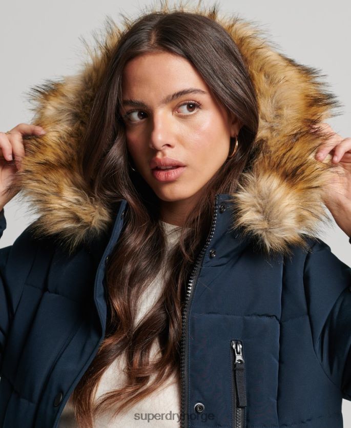 Superdry marinen klær 86P46D3764 langlinjet imitert pels everest-frakk kvinner