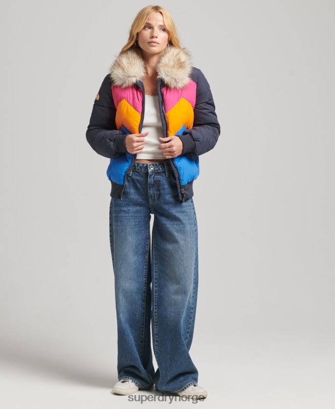 Superdry marinen klær 86P46D5429 kort pufferfrakk i retropanel kvinner