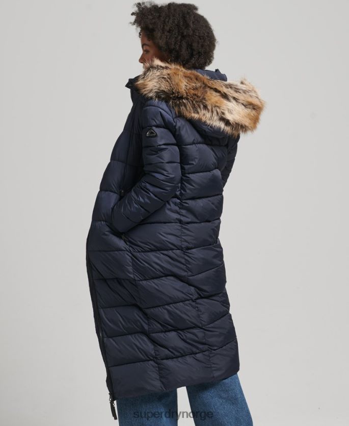 Superdry marinen klær 86P46D5651 Fuji langlinefrakk med fjellhette kvinner