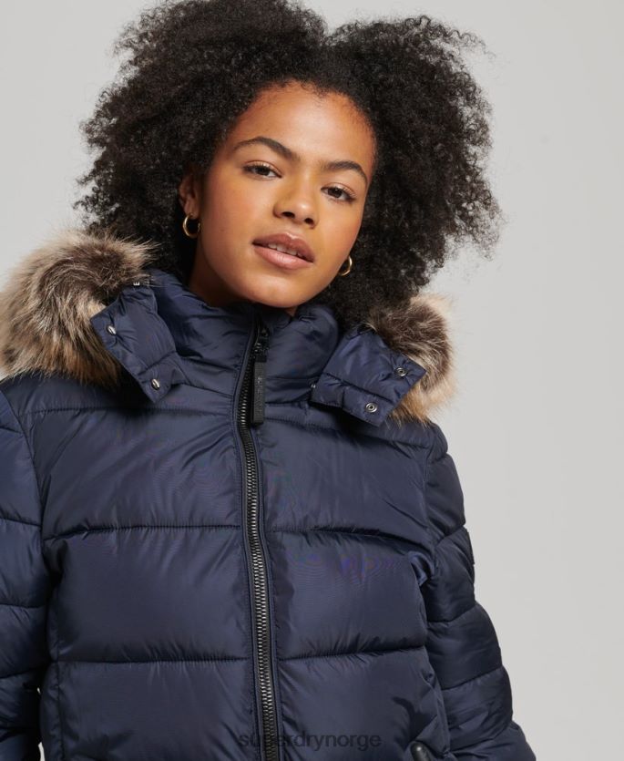 Superdry marinen klær 86P46D5651 Fuji langlinefrakk med fjellhette kvinner