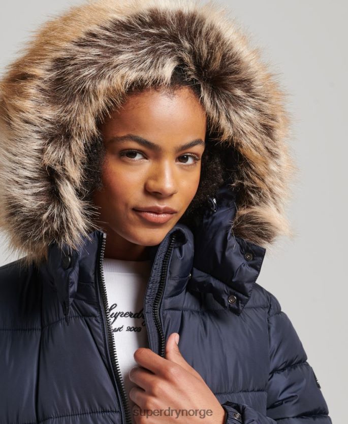 Superdry marinen klær 86P46D5651 Fuji langlinefrakk med fjellhette kvinner