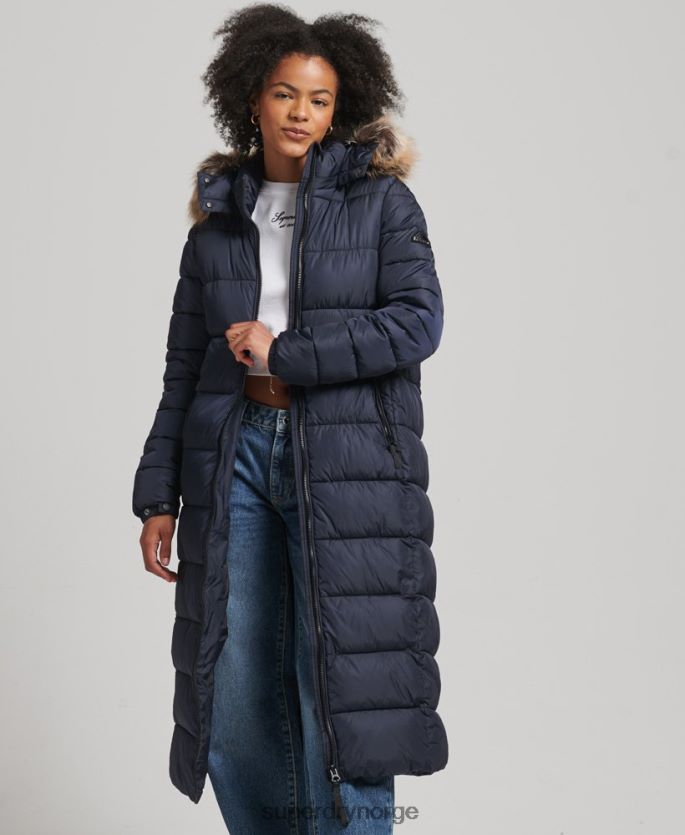 Superdry marinen klær 86P46D5651 Fuji langlinefrakk med fjellhette kvinner