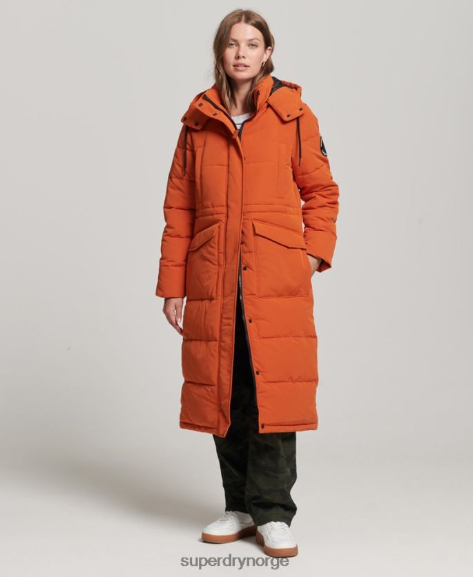 Superdry oransje klær 86P46D3673 everest longline pufferfrakk kvinner